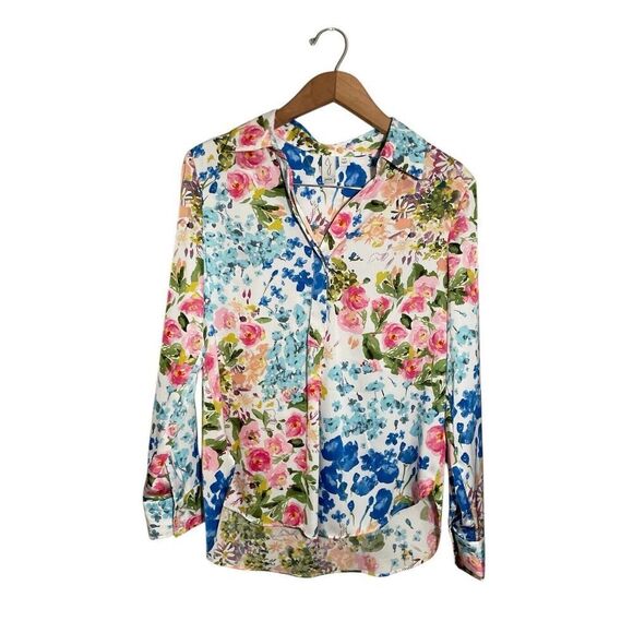 J Joie Popover Blouse Women’s Small Floral Long Sleeve‎ Collar - Picture 1 of 5